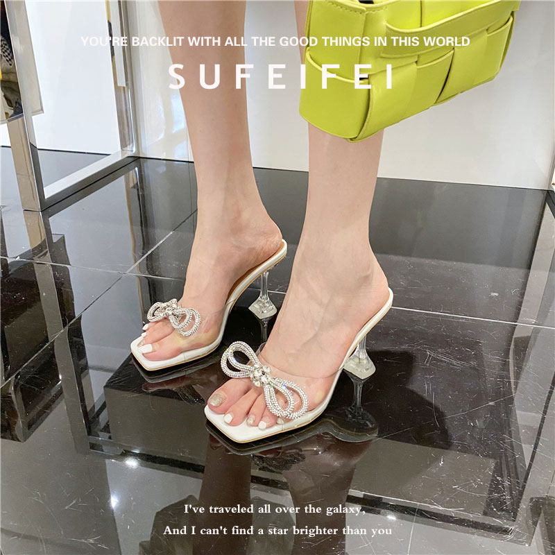 苏妃妃高级感水晶跟蝴蝶结透明高跟鞋女新款夏季细跟性感凉鞋外穿