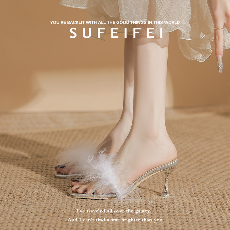 苏妃妃凉拖鞋女夏外穿2026新款绝美不累脚高跟鞋女细跟一字带露趾