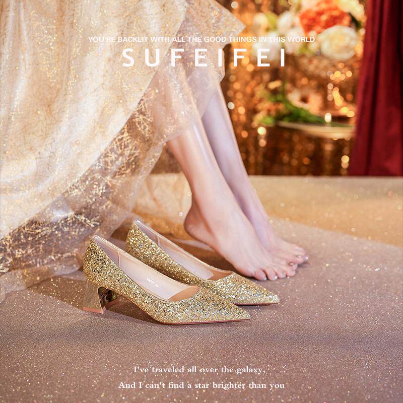 苏妃妃粗跟不累脚单鞋粗跟车展晚宴绝美小个子婚鞋水晶高跟鞋女