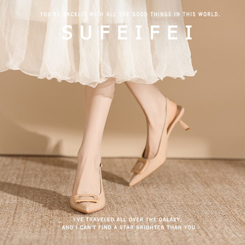 苏妃妃2026夏天季黑色包头凉鞋女配裙子尖头气质后空高跟鞋女细跟