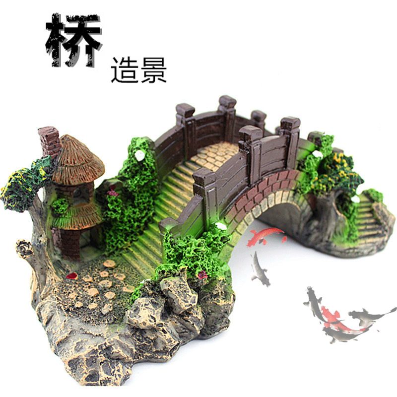 鱼缸水族箱造景装饰品摆件拱形桥工艺品鱼缸假山亭子石桥造景小桥