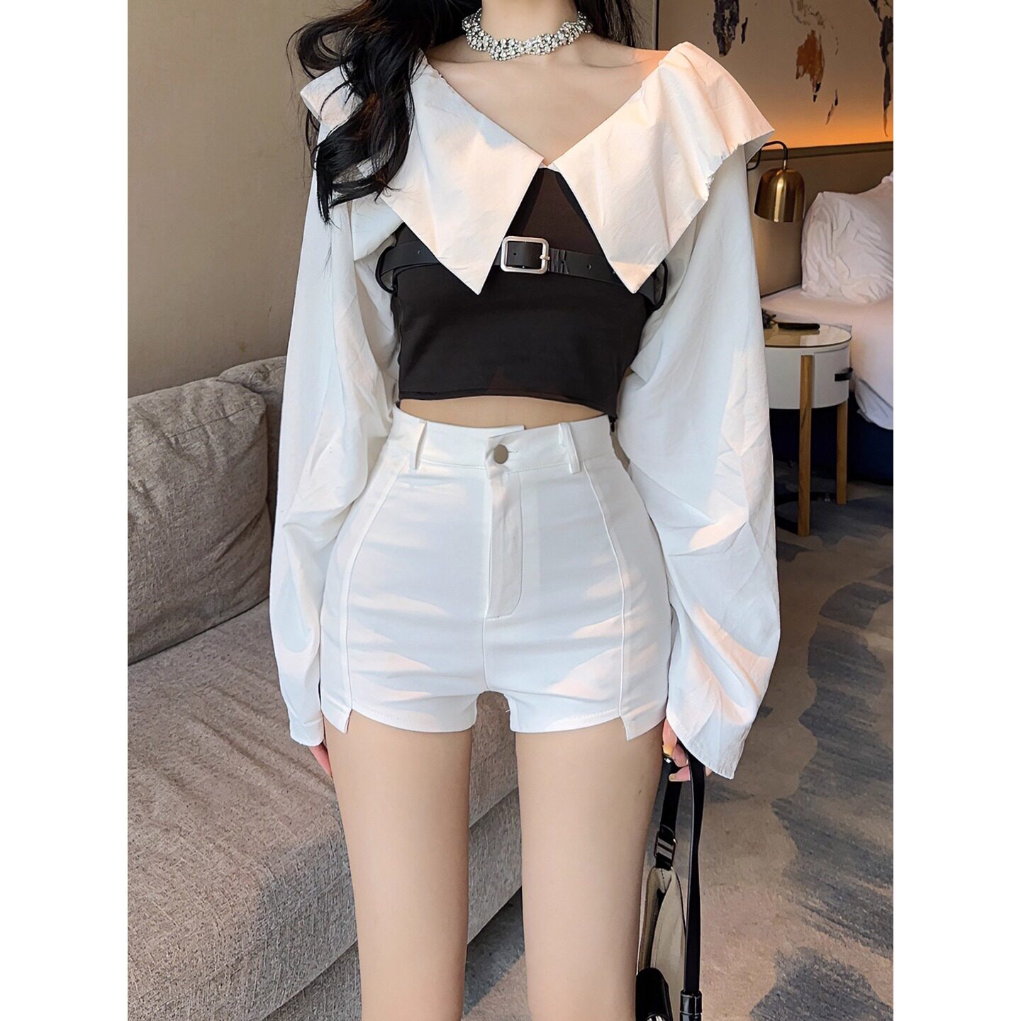 高腰紧身短裤女2026春夏新款不规则辣妹修身显瘦靴裤打底休闲裤潮