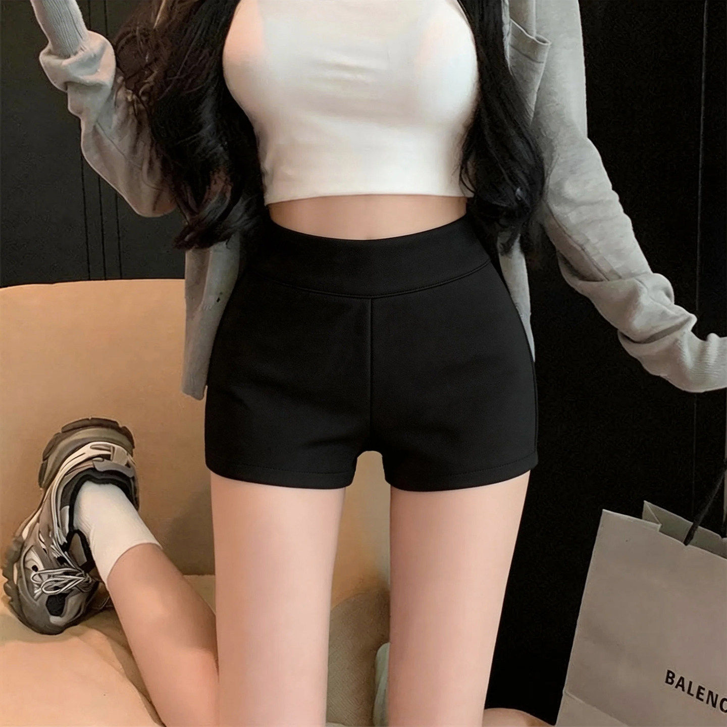 黑色紧身弹力短裤女2026春季新款韩版短款休闲裤靴裤外穿打底裤潮