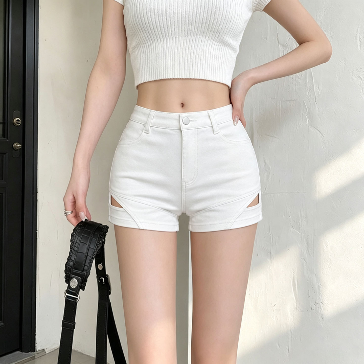 白色显瘦紧身包臀短裤女夏季新款韩版设计感辣妹热裤休闲打底裤潮