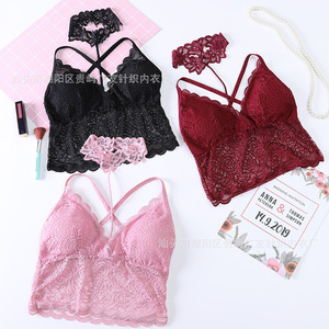 小吊带上衣女网红性感蕾丝裹胸短款外穿挂脖镂空打底美背背心