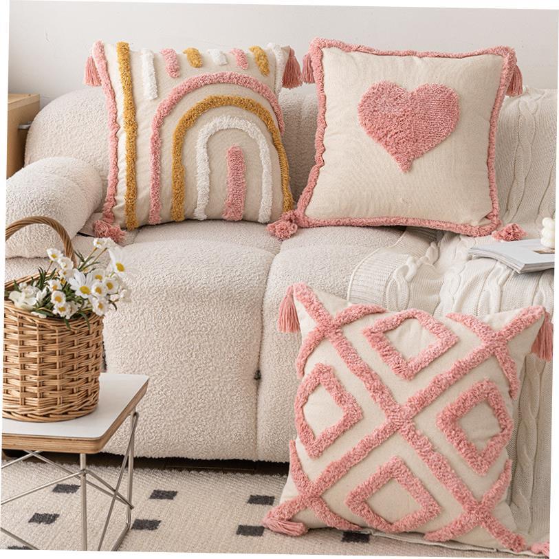 粉色簇绒沙发抱枕小清新爱心款可拆卸靠枕套cushion cover pillow