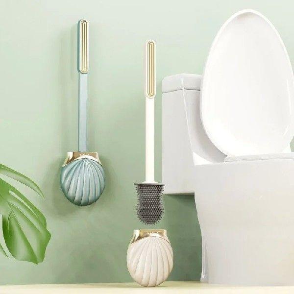 Long Handle Silicone Flat Toilet Brush with Shell Shape