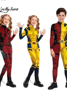 Kids Deadpool Wolverine Cosplay Costume Superhero Boys Girls