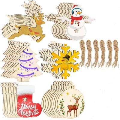10Pcs Round Christmas Ball Wooden Ornaments for Crafts DIY