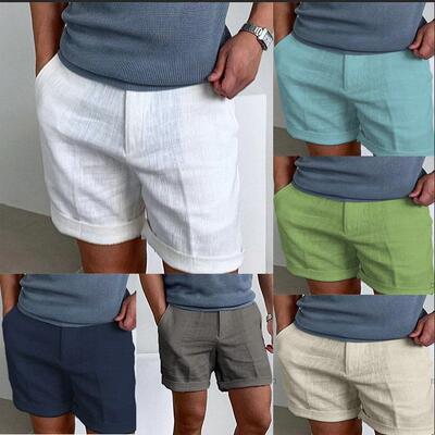 Linen breathable sports shorts夏季男亚麻纯色舒适透气运动短裤