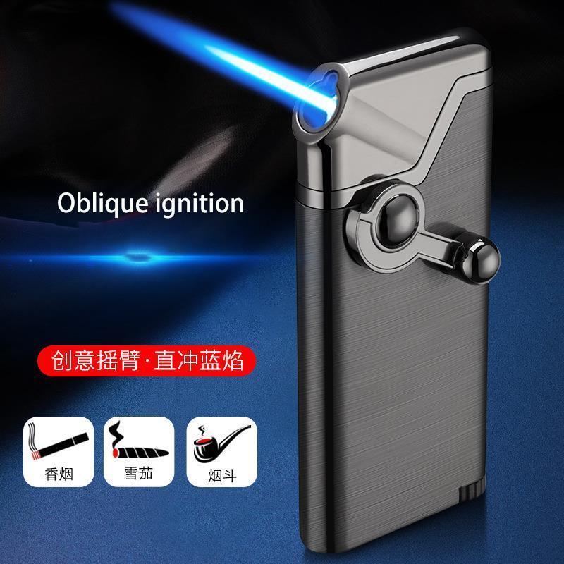 Inflatable tilt Fire rocker arm Blue Flame windproof lighter