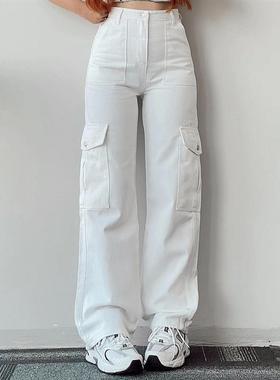 Straight Leg Cargo Pants Women HighWaist Baggy Trousers Lady