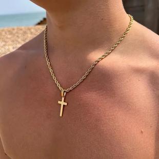 Men's cross necklace跨境TMUE爆款麻花链嘻哈十字吊坠男士项链潮