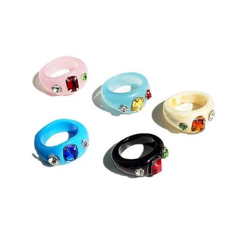 Jelly diamond ring rings women 果冻色树脂亚克力镶钻戒指女