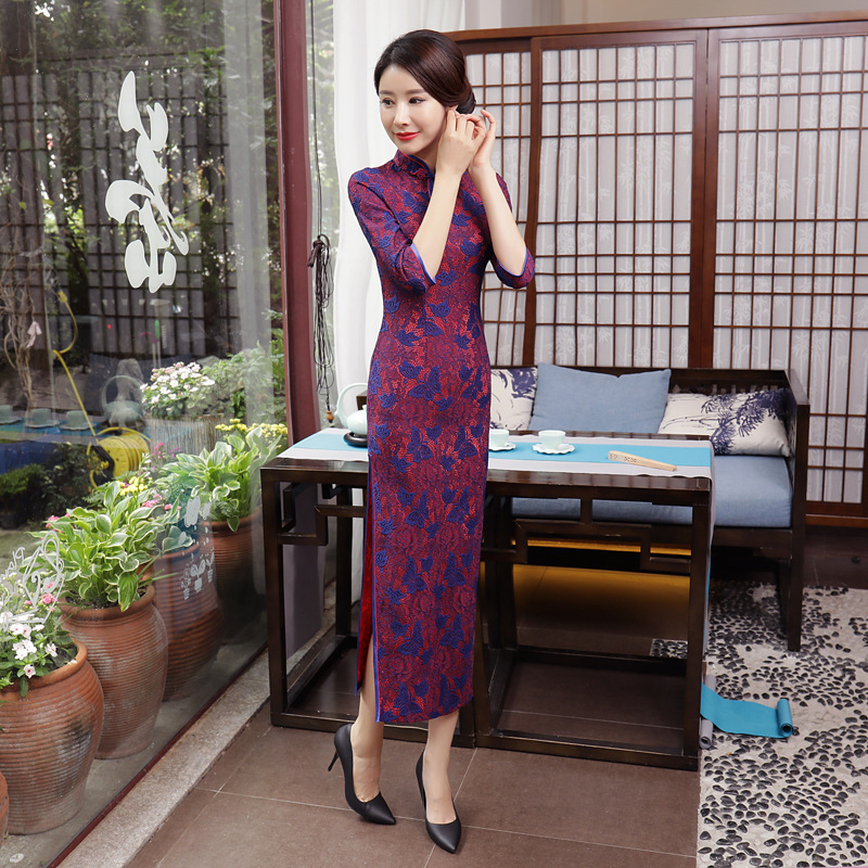 T0055-A秋冬长款旗袍大码