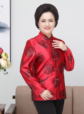 J0077秋冬新款唐装妈妈装复古修身女装大码宴会日常生日立领