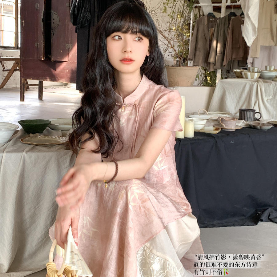 粉色新中式连衣裙女夏2025新款气质温柔绝美收腰显瘦改良旗袍裙子