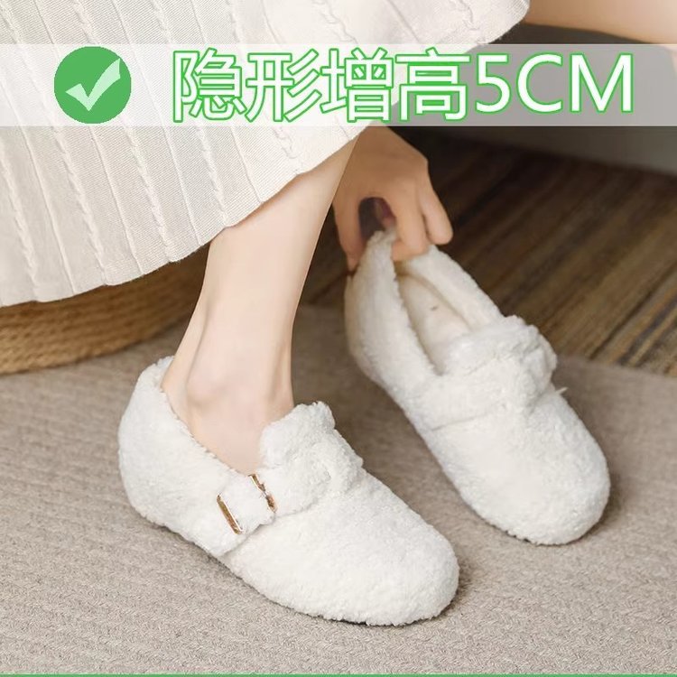5cm小个子内增高勃肯鞋白色毛毛半拖鞋女外穿玛丽珍鞋冬保暖棉鞋