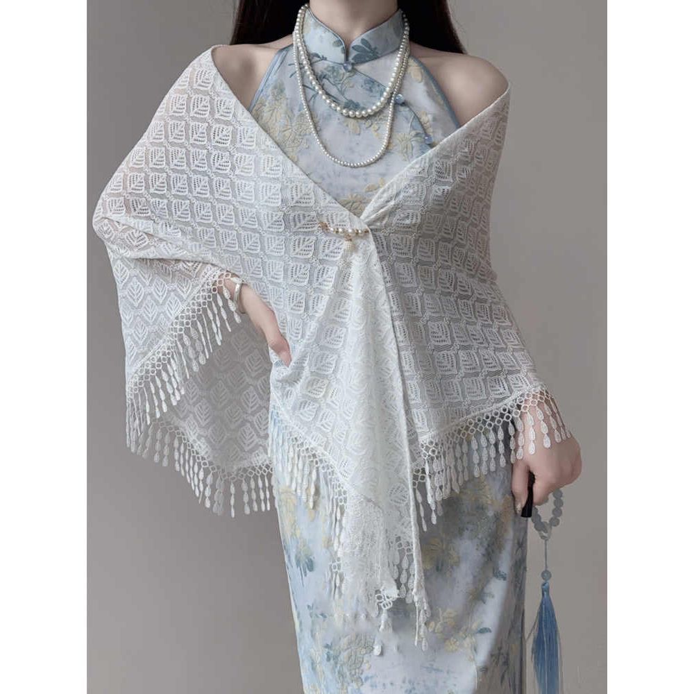 新中式百搭旗袍披肩外搭斗篷夏季百搭镂空开衫2025年夏季防晒衣女