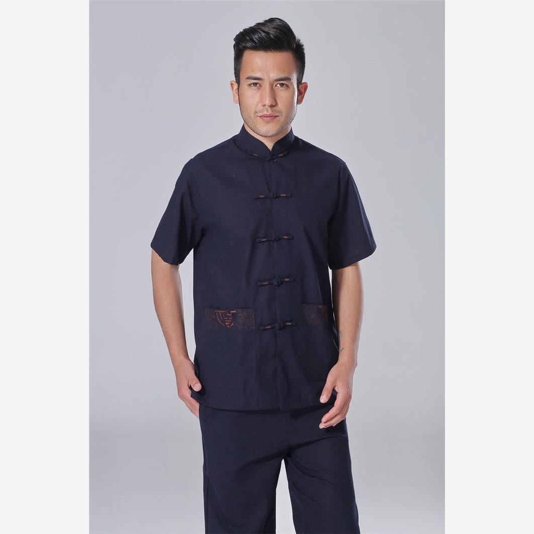 短袖唐装男款棉麻衬衫