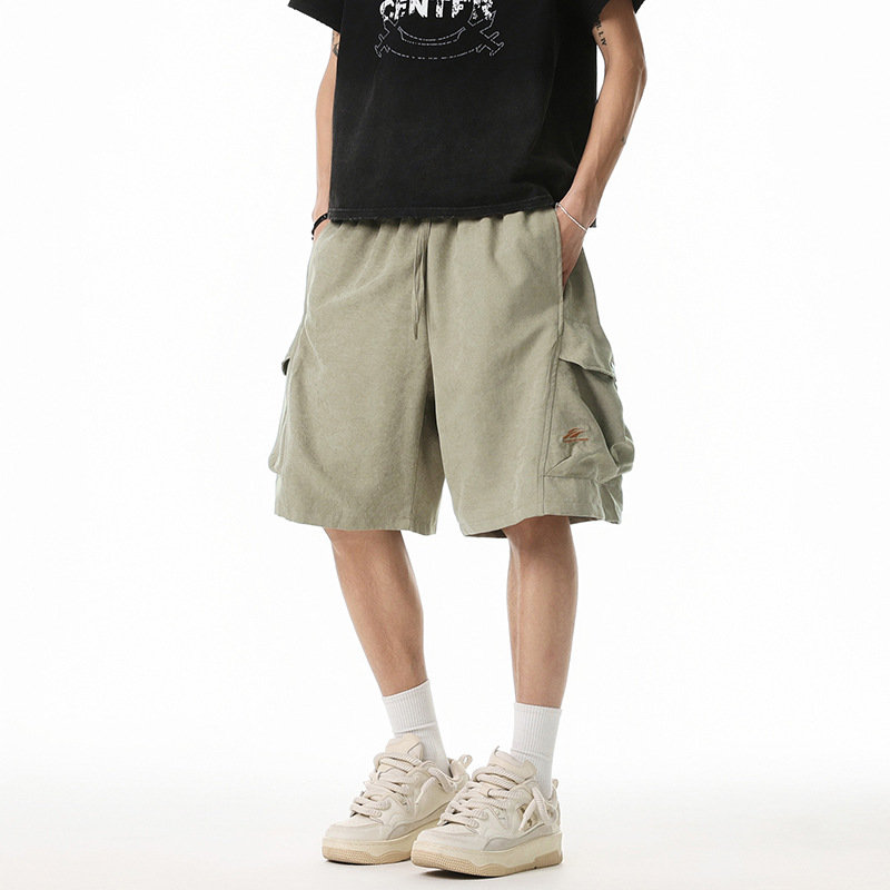 立体口袋设计工装短裤男春夏新款美式复古潮牌刺绣休闲抽绳五分裤