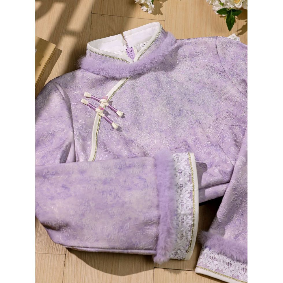 |紫色旗袍秋冬款新中式连衣裙改良年轻款加绒保暖气质高端裙子