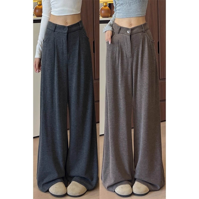 咖色西装糯米裤女秋季2025新款高腰显瘦小个子垂感直筒休闲阔腿裤