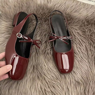 复古粗跟酒红包头凉鞋 沙滩鞋 2026气质新款 玛丽裙子鞋 仙女夏季 法式