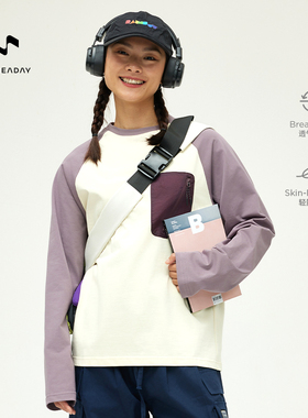 ALLREADAY新奇天新品长袖T恤城市户外撞色插肩纯棉套头衫舒适上衣