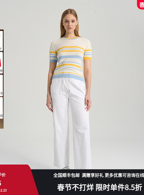 RARE威雅女装夏季撞色条纹圆领T恤短袖毛衫RR2245242341