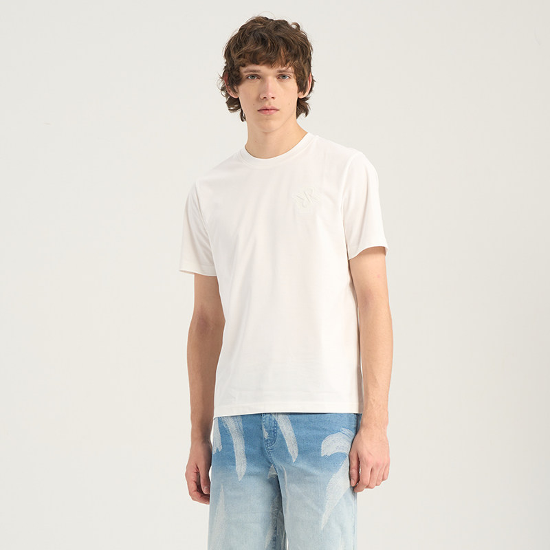 RARE威雅男装 2025春夏重工绣花简约休闲时尚白色短袖圆领T恤,男装,T恤,淘宝优惠券,粉丝福利购,淘宝优惠卷