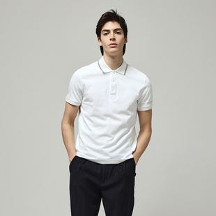 白色彩色拼接针织翻领polo衫 RARE威雅男装 舒适版 奥莱 年夏季