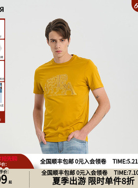 RARE威雅男装奥莱outlets夏季飞狮RA组合工艺黄色圆领短袖T恤