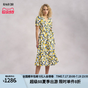 RARE威雅女装情侣款夏季柠檬印花泡泡袖连衣裙
