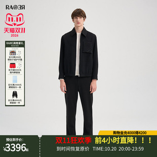 RARE威雅男装秋冬户外新款翻领夹克外套男士黑色短款绵羊毛大衣
