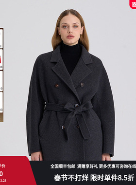 RARE威雅女裤 秋冬深灰羊绒短款双面呢大衣RR2246150645