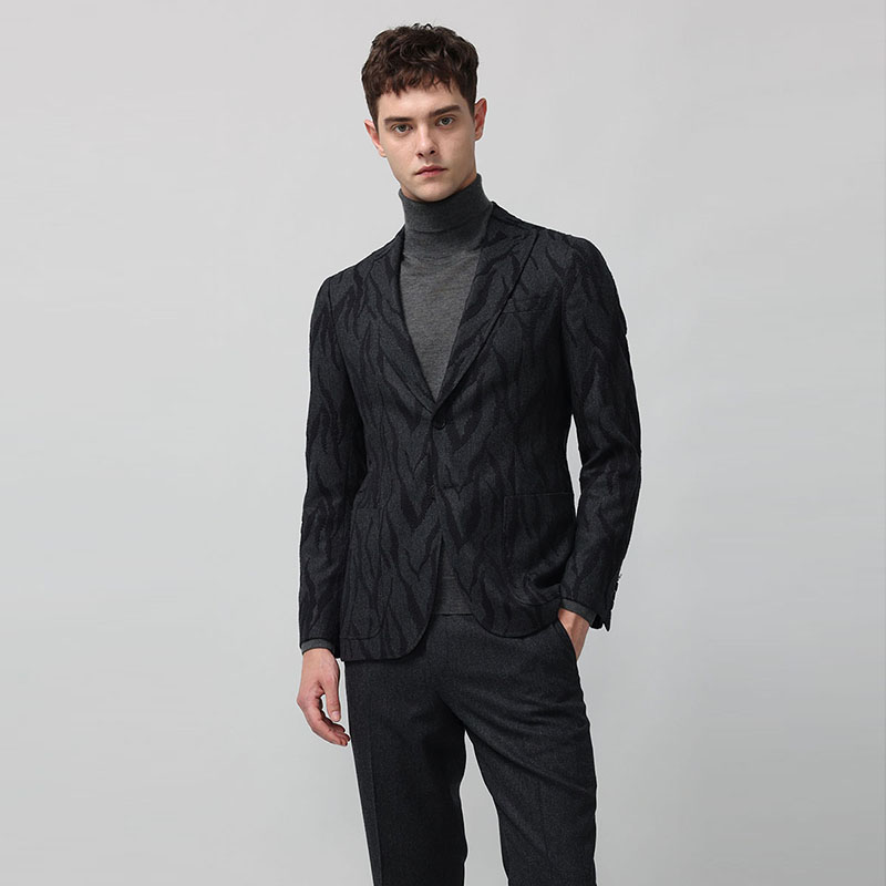 RARE威雅男装奥莱秋冬新款男士黑灰柳叶绣花男士正装绅士西装西服