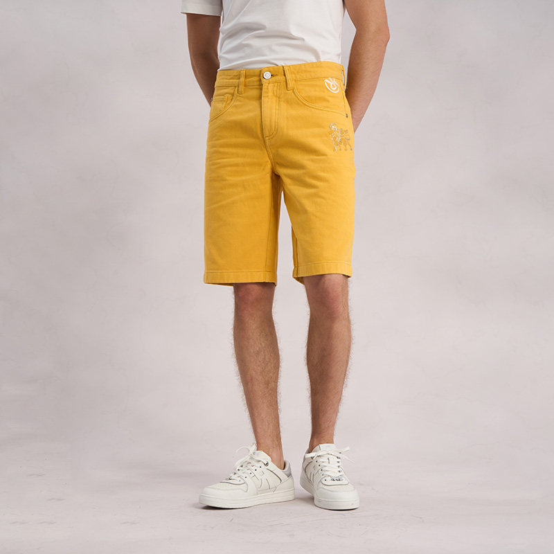 RARE威雅男裤夏季新款夏天五分裤户外凉爽绣花柠檬黄男士牛仔短裤,男装,短裤,淘宝优惠券,粉丝福利购,淘宝优惠卷
