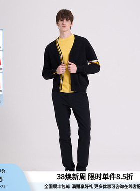 RARE威雅男装皇家绒毛开衫秋冬新款袖子舒适休闲黑色针织外套男