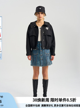 RARE威雅女装春夏廓形翻领黑色连帽休闲外套RR2245162226