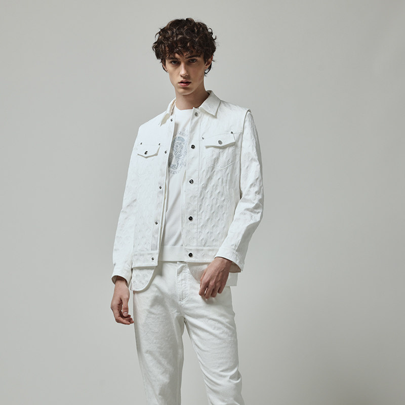 RARE威雅意大利男装春夏新款舒适版纯色经典休闲白色微皱翻领马甲