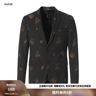 外套黑底橙色千鸟格提花套西服 西装 RARE威雅男装 奥莱秋冬男士
