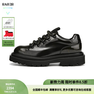 圆头鞋 休闲皮鞋 子 简约舒适纯黑色百搭通勤透气男士 RARE威雅男鞋