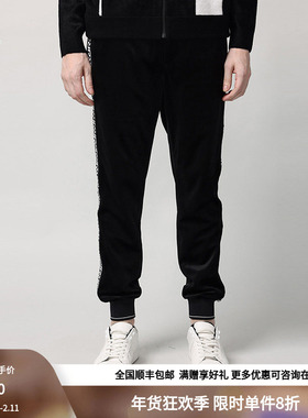 RARE威雅男裤奥莱秋冬男黑色卫裤丝绒侧边黑白织带休闲运动裤