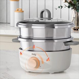 珐森0涂层电火锅316食品级不锈钢体电煮锅蒸锅2.6L家用多功能分