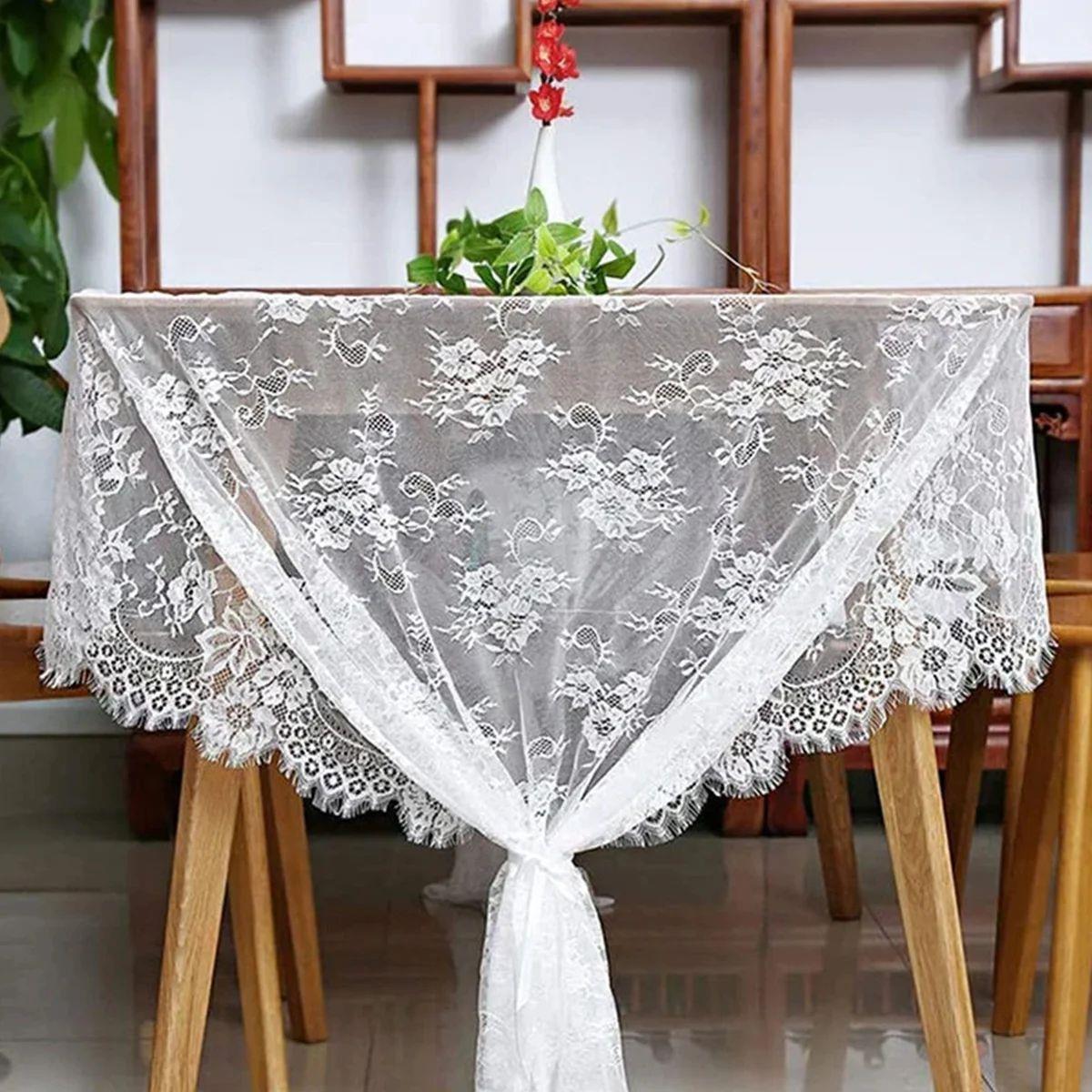 Rustic Wedding White Lace Tablecloth Embroidered Reception