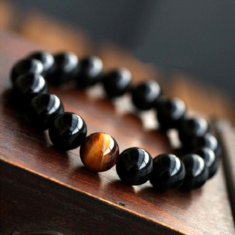 Natural Black Onyx with Tiger eye Stone Beads Bracelets Men