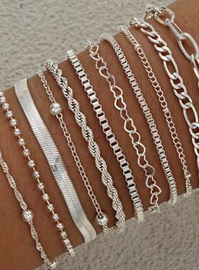 11 piece bracelet set 爱心圆珠手錬11件套多层极简叠戴链条手饰