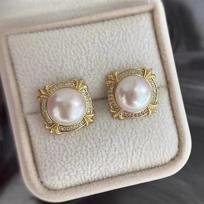 S925 Silver Needle Button Earrings Gentle Retro Pearl Niche