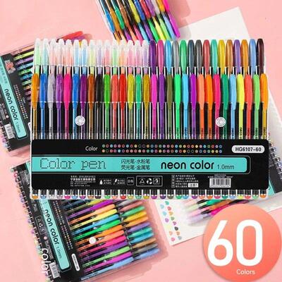 12-60Pcs Metallic Glitter Colors Gel Pens 100 Colored Refill